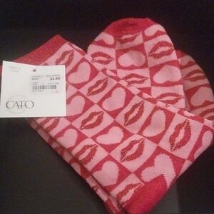 Cato Red and Pink Checkered Heart and Lips Socks